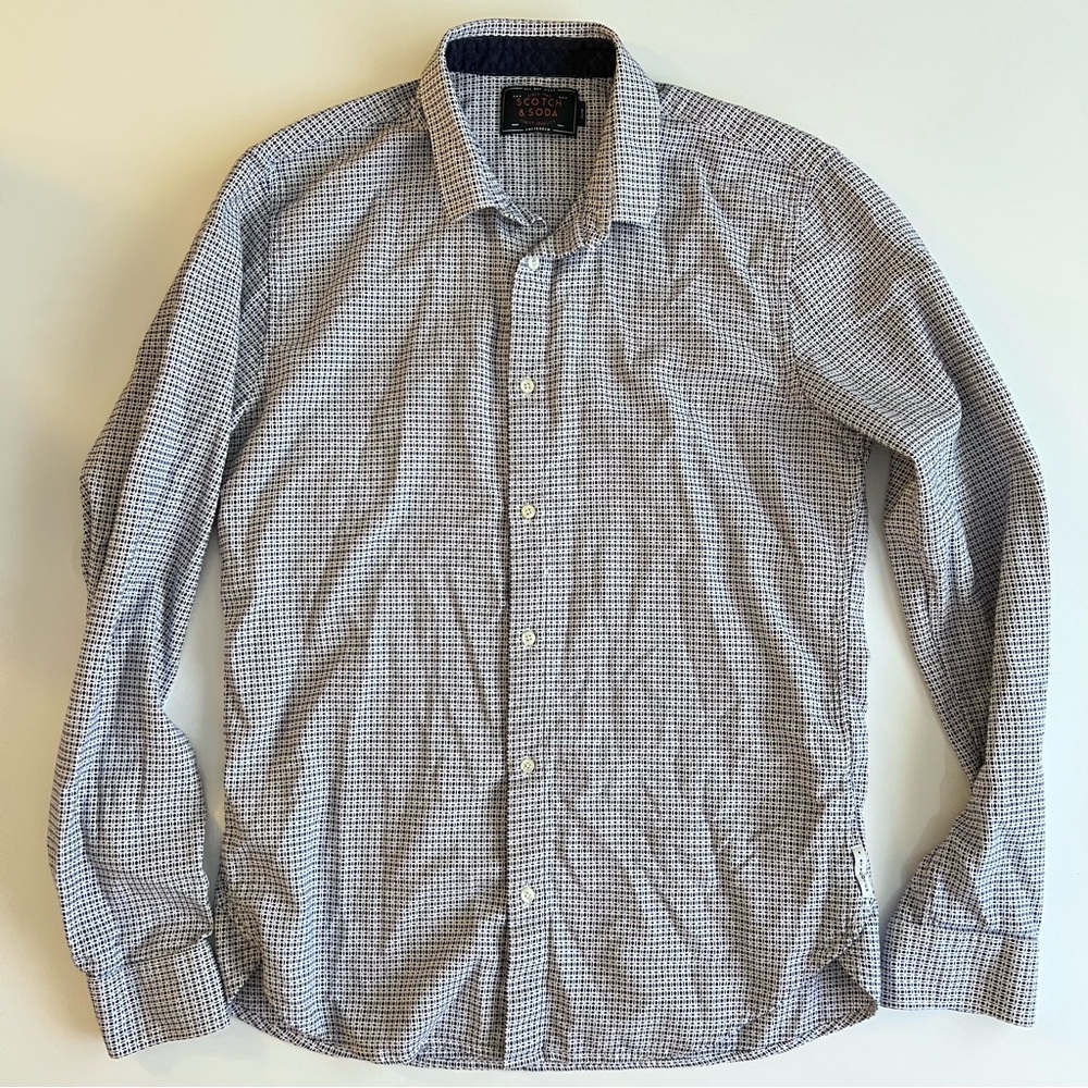 Scotch & Soda slim fit button down shirt, blue white, large